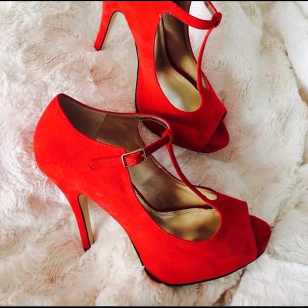 Bakers red suede opened toe pumps